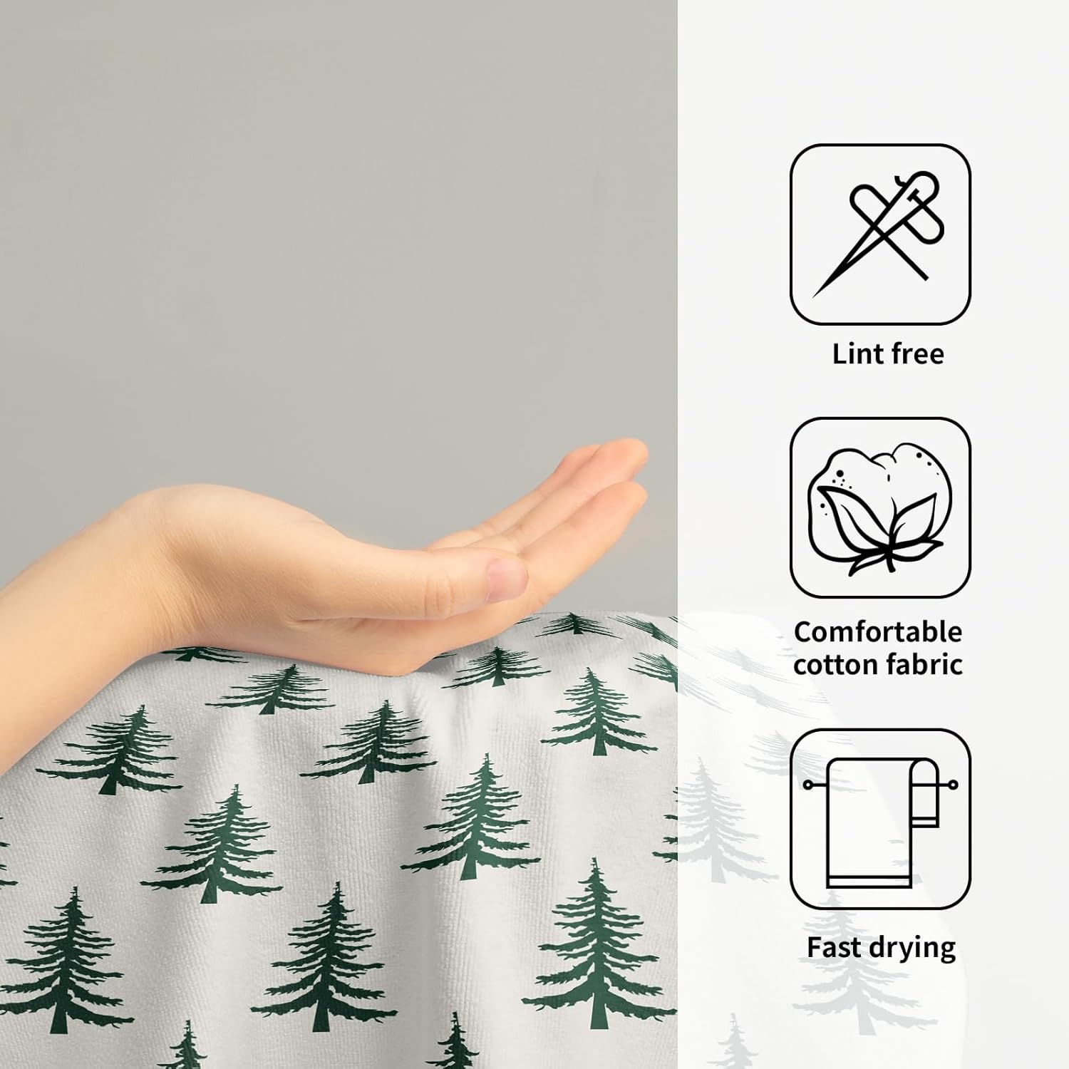 Green Christmas Hand Towels for Bathroom Set of 2 Xmas Tree Print Holiday Themed Decorative Handtowels Soft Absorbent Bath Towel for Home Guest Room Hotel Gym Spa - Image 4