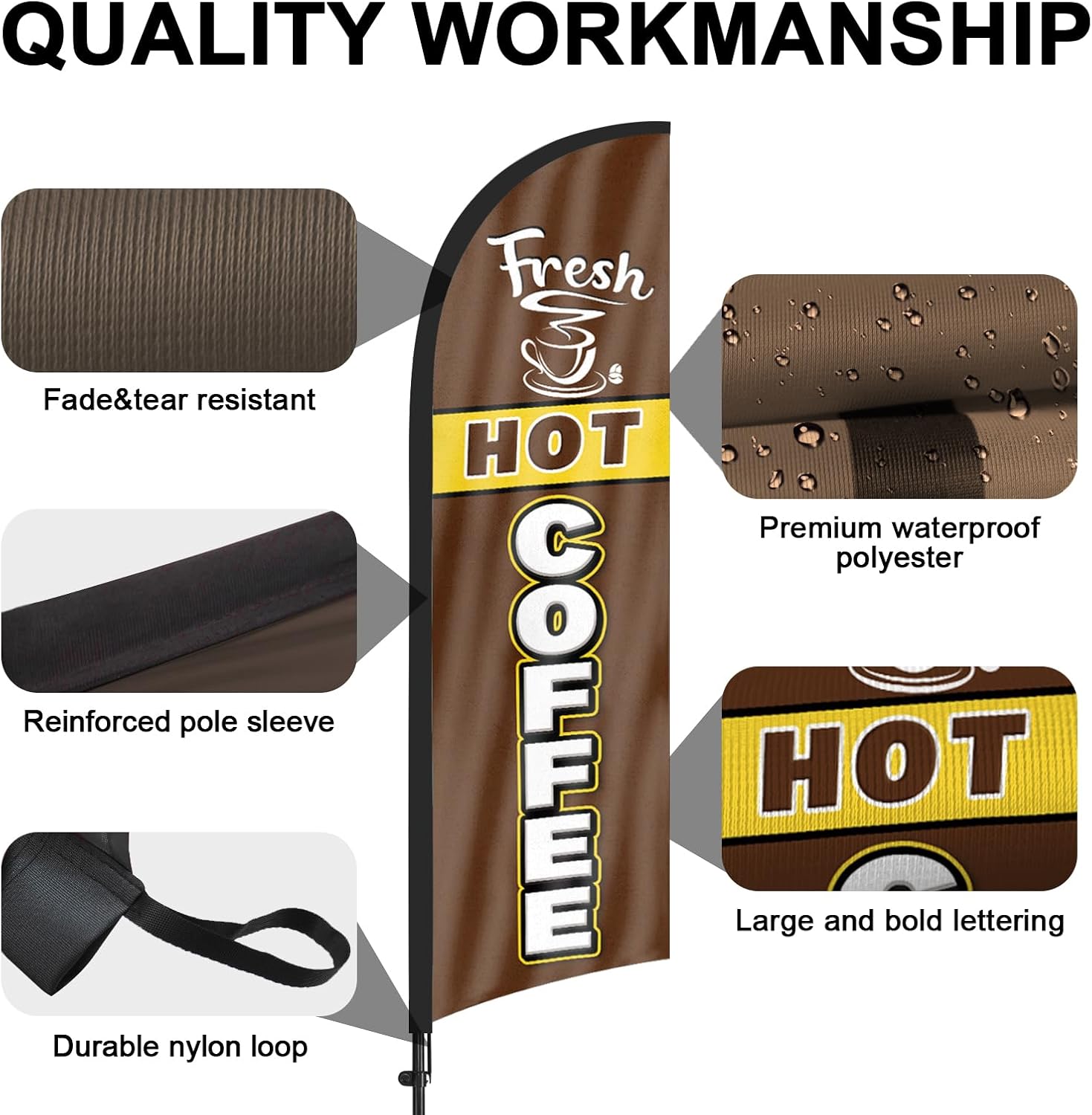 Fresh Hot Coffee Advertising Swooper Flag Banners, Fresh Hot Coffee Feather Flags with Pole and Ground Stake,8FT Advertising Feather Banners Sign for Fresh Hot Coffee Business