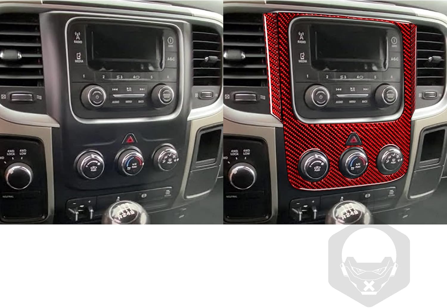 Dashboard AC Temperature Display Control Panel Frame Trim Cover Sticker Real Carbon Fiber Compatible with Ram 1500 2500 3500 2013 2014 2015 2016 2017 2018 Auto Interior Accessories red 3pcs image 4