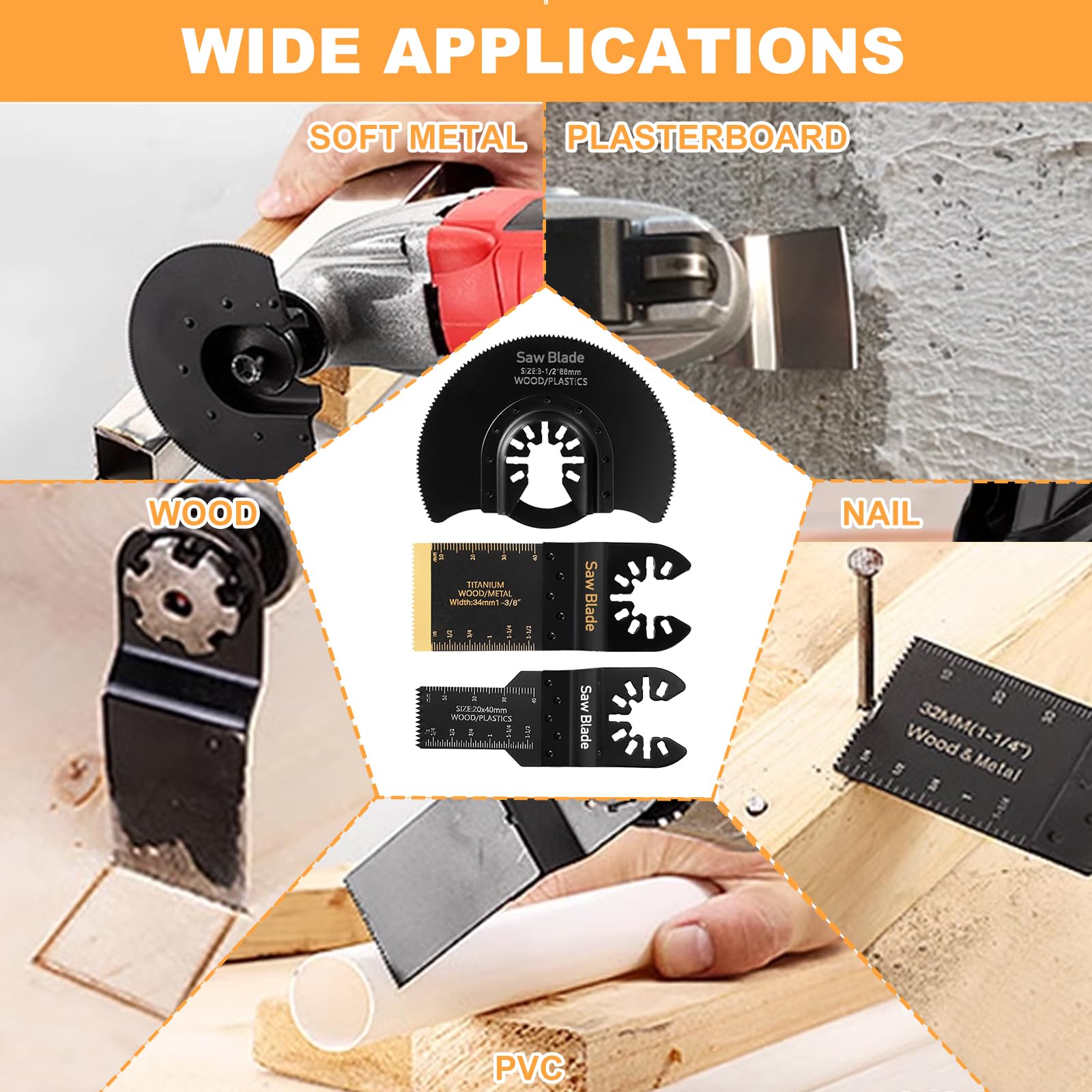 USHOP Hojas de Sierra Oscilante,Kit de Hojas de Sierra,Accesorios Multiherramienta Universal,Multiherramienta Oscilante Cuchillas,Kits de Accesorios Oscilantes para Múltiples Herramientas