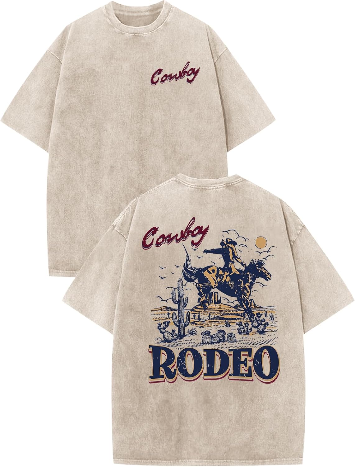 Bobeutou Western Shirts for Men Vintage Rodeo Cowboy Shirt Oversized Graphic Tees Country Concert Acid Wash T-Shirts Tops