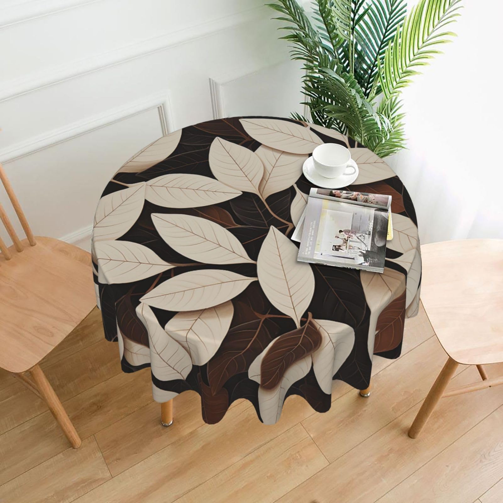 QMKFWT Lots of Leaves Printed Round Tablecloth,Dust-Proof Wrinkle Resistant Table Cover Washable Polyester Table Cloth for Kitchen Dining Room Farmhouse Picnic Indoor Outdoor(Round 60 Inch)