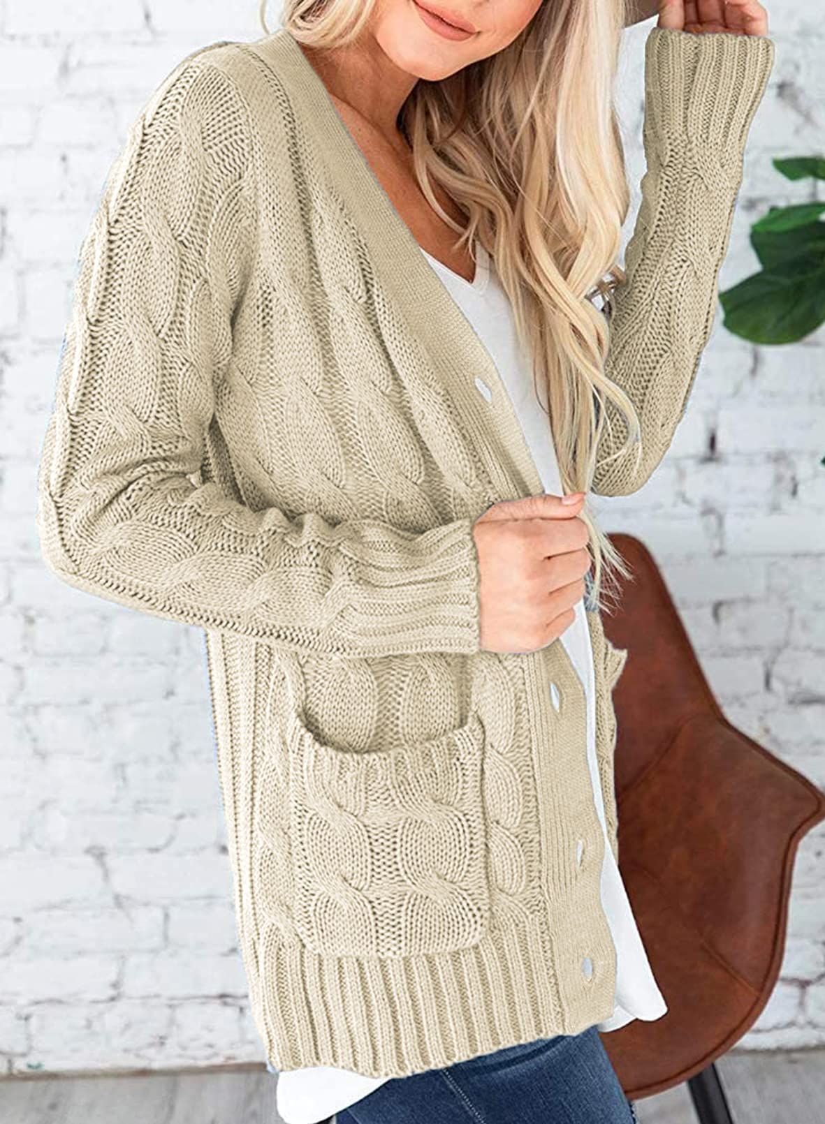 Uusollecy Cárdigan de Manga Larga para Mujer, para otoño e Invierno, Informal, con Botones, Tallas