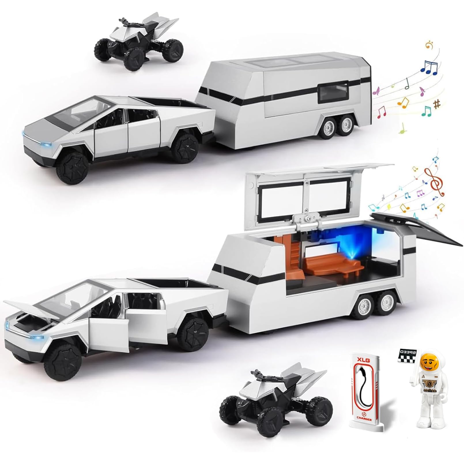 MODVKVK Tesla Truck 1:32 Modellauto, Spielzeugauto Trucks mit Licht & Musik, Zurückziehfunktion, Legierungsdruckguss, Tolles Mini-Fahrzeugspielzeug für Kinder ab 3 Jahren und Autosammler (Schwarz