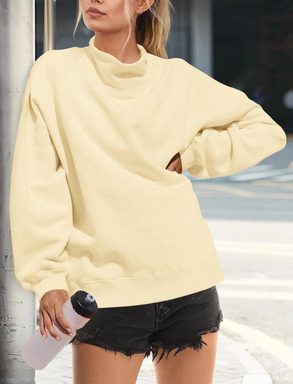 Yanekop Womens Mock Turtleneck Sweatshirt Oversized Turtle Necks Tops Casual Long Sleeve Pullover Sweatshirts Outfits - Image 4