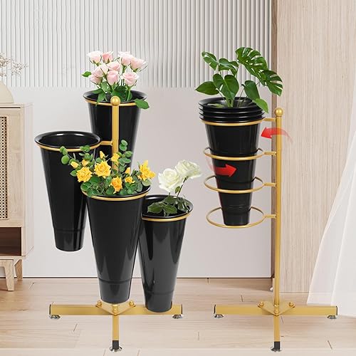 Miniatura 3 de Soporte de exhibición de flores con 4 cubos, soporte floral con marco plegable para flores frescas de seda, estante de floristería de 4 niveles para