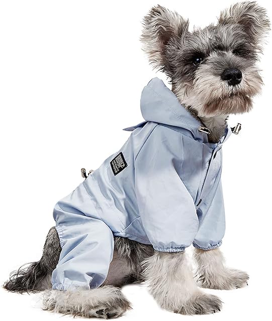 Dog Waterproof Coat Dog Hooded,Dog Rain Poncho With Reflective Strip,Puppy Lightweight Rain Jacket,Dogs Waterproof Coat with Legs,Waterproof Breathable Rain Poncho for Small Dogs Puppies Blue L