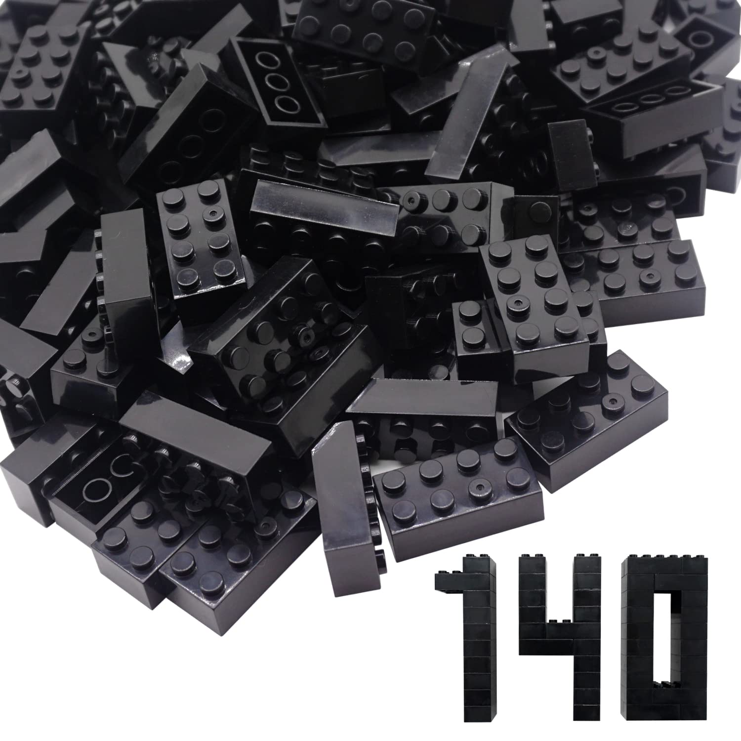 Building Bricks 2x4 Stud 140 Pcs, Classic Building Blocks, Building Bricks Only, Compatible, Black.