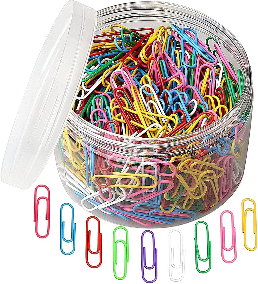 Colored Paper Clips, Medium 33 mm/1.3Inch Assorted Paperclips Vinyl Coated