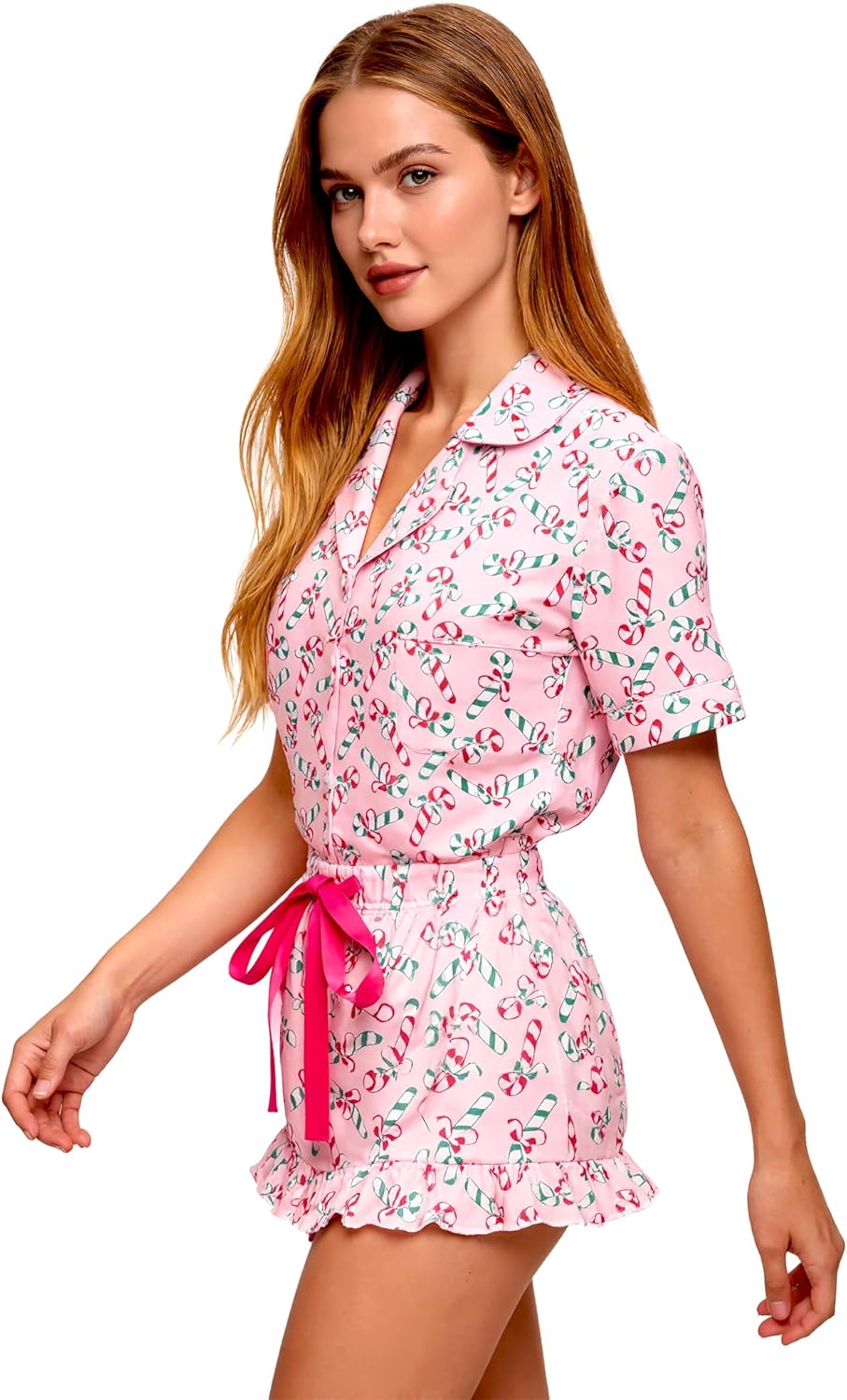 Cute Pajama Sets for Women Floral Bow Valentine's Heart Loungewear Short Sleeve Ruffle Cheetah Print Pjs - Image 5