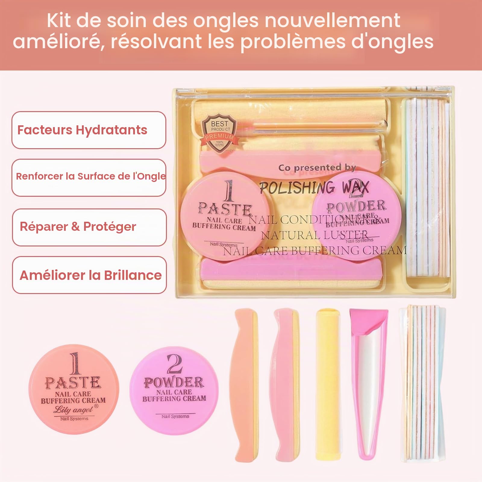Kit Manucure Japonaise 13 Pièces – Professionnelle Kit Manucure, pour la Régénération des Ongles, le Renforcement de la Plaque à Ongles, Traitement de Réparation, la Beauté et la Mode