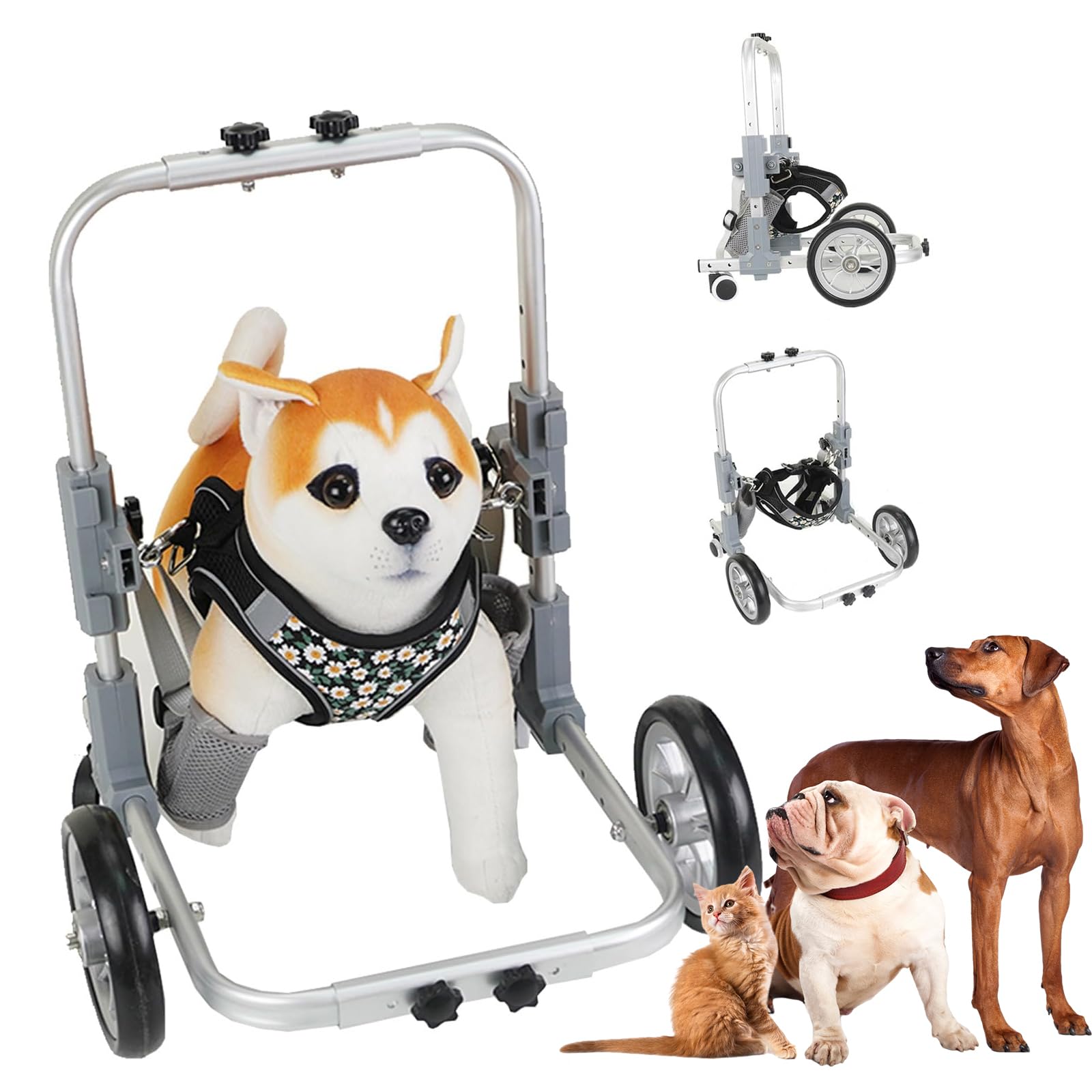 Déambulateur à 4 roues pour pattes avant de chien avec soutien corporel complet