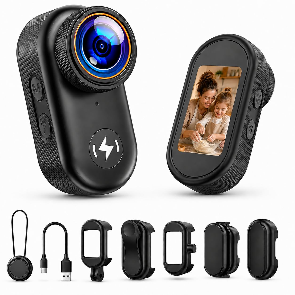Caméra Sport 4K Bodycam POV avec Carte 64 Go, Action Cam WiFi Ultra-compacte avec écran 1,47", Mini Caméra Corporelle Camescope Portable à Fixation magnétique pour TikTok, Youtube, Vlogging