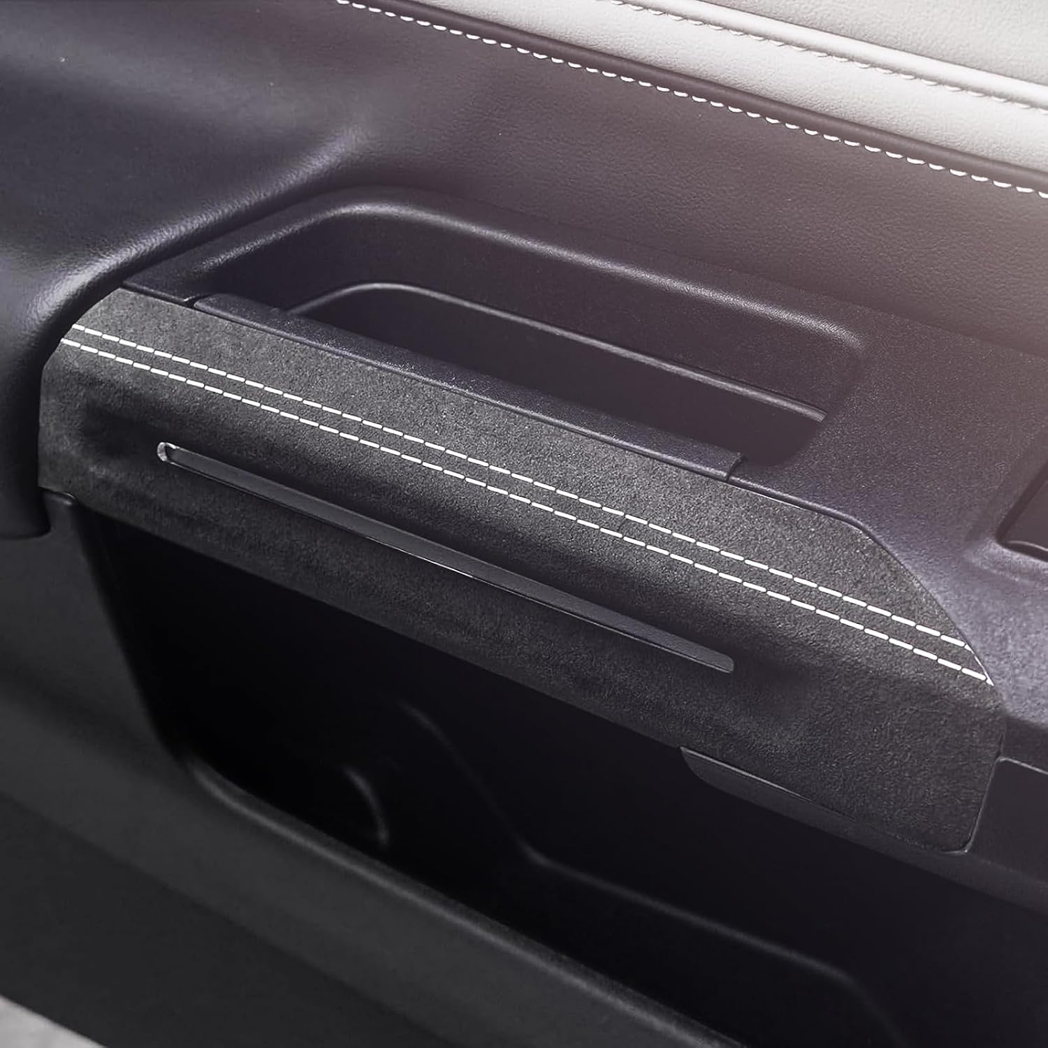 BETTERHUMZ Car Inner Door Pull Handle Cover Compatible with Ford Mustang 2024 2025 for Alcantara Carbon Leather Armrest Trim Sticker Interior Accessories (Suede Black)