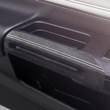 BETTERHUMZ Car Inner Door Pull Handle Cover Compatible with Ford Mustang 2024 2025 for Alcantara Carbon Leather Armrest Trim Sticker Interior Accessories Suede Black
