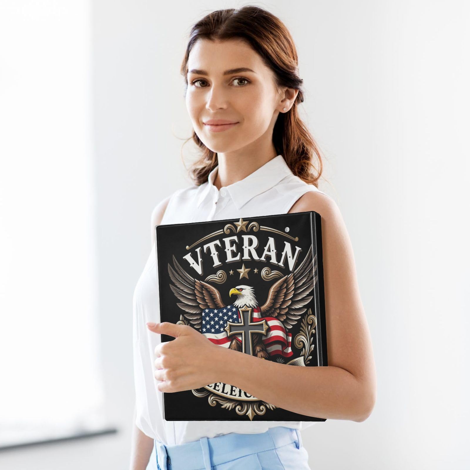 Raccoglitore con anelli a D con copertina rigida, motivo bandiera americana