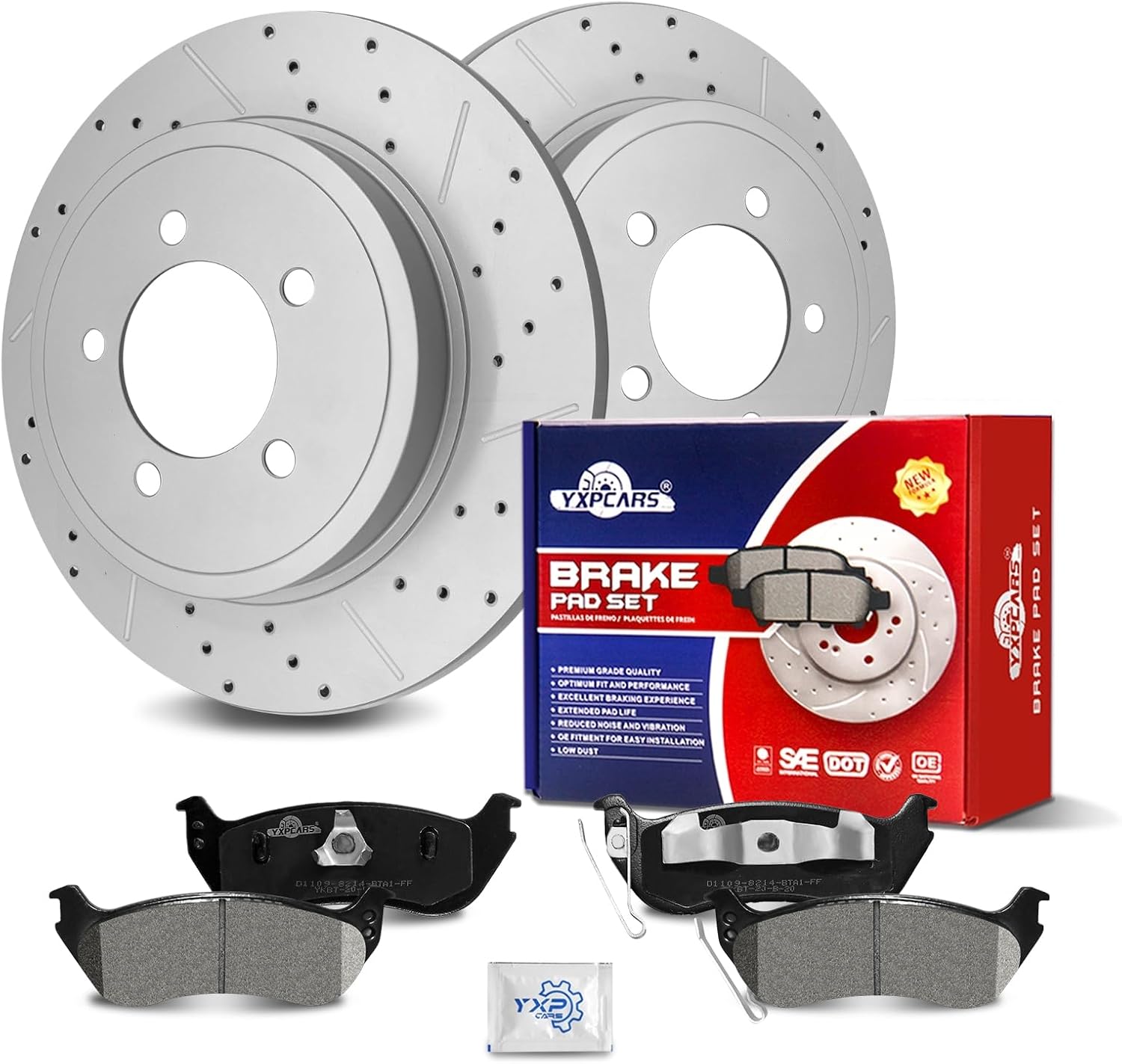 Ceramic Rear Brakes Pad and Rotors Drilled Slotted Solid Replacement Disc Brake Kits for Mercury Mountaineer 2006-2010, for Ford Explorer 2006-2010/ Explorer Sport Trac 2007 2008 2009 2010