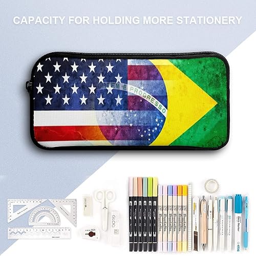 Miniatura 3 de Estuche para lápices con bandera de Estados Unidos y Brasil, bolsa de lápices duradera de gran capacidad, bolsa de almacenamiento para bolígrafos