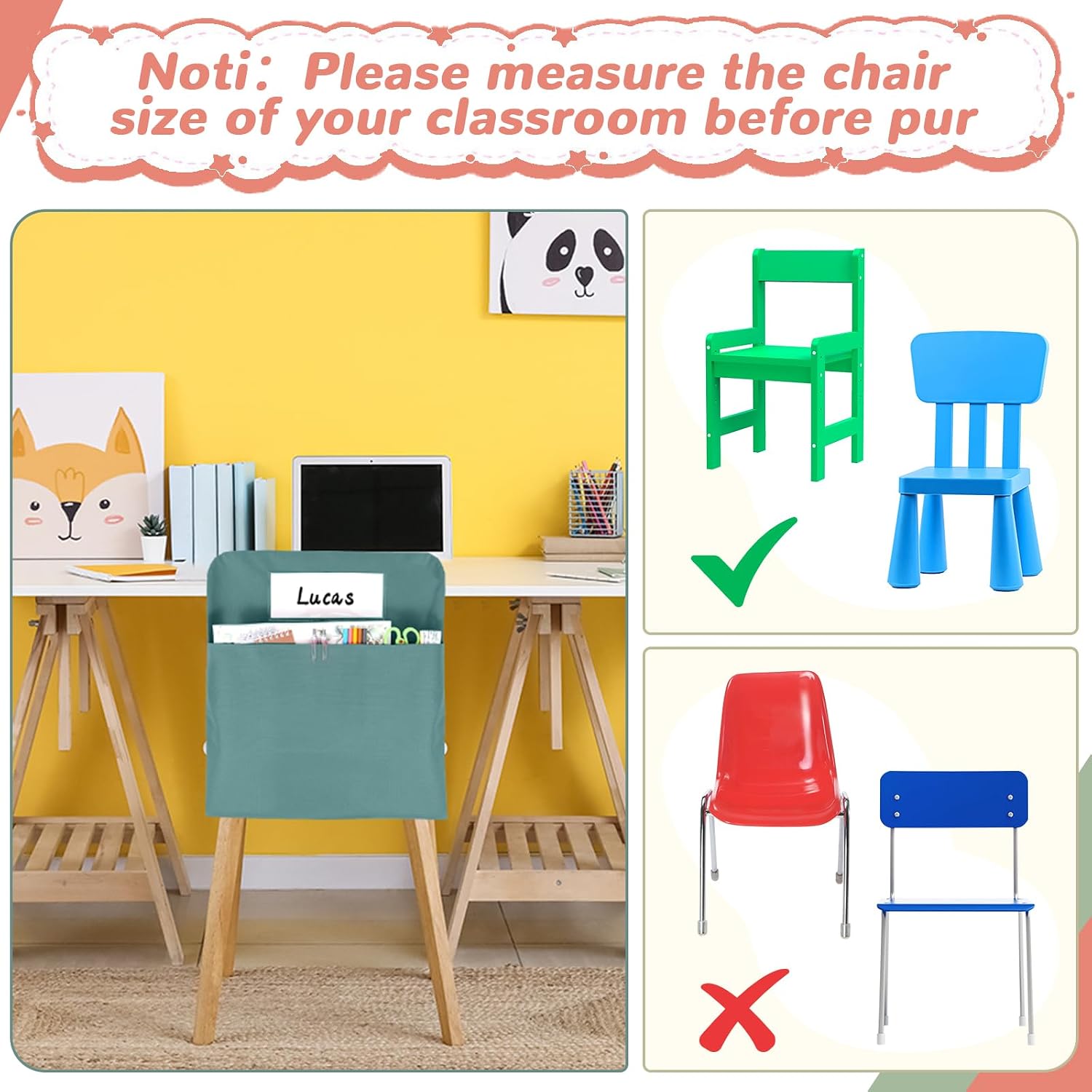 24 Pcs Chair Pockets for Classroom 17 x 20 Inch Seat Sacks with Name Tag for Classroom Chairback Pocket Chart K-2 Chairs Seat Back Organizer for Elementary School Daycare Home Supplies (Boho)