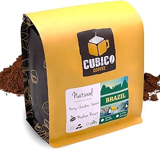 Brazil Coffee, Ground Coffee, Premium Brazilian Santos Natural Single Origin Fresh Roasted Ground Coffee | Cubico Coffee | 12 Ounce Bag