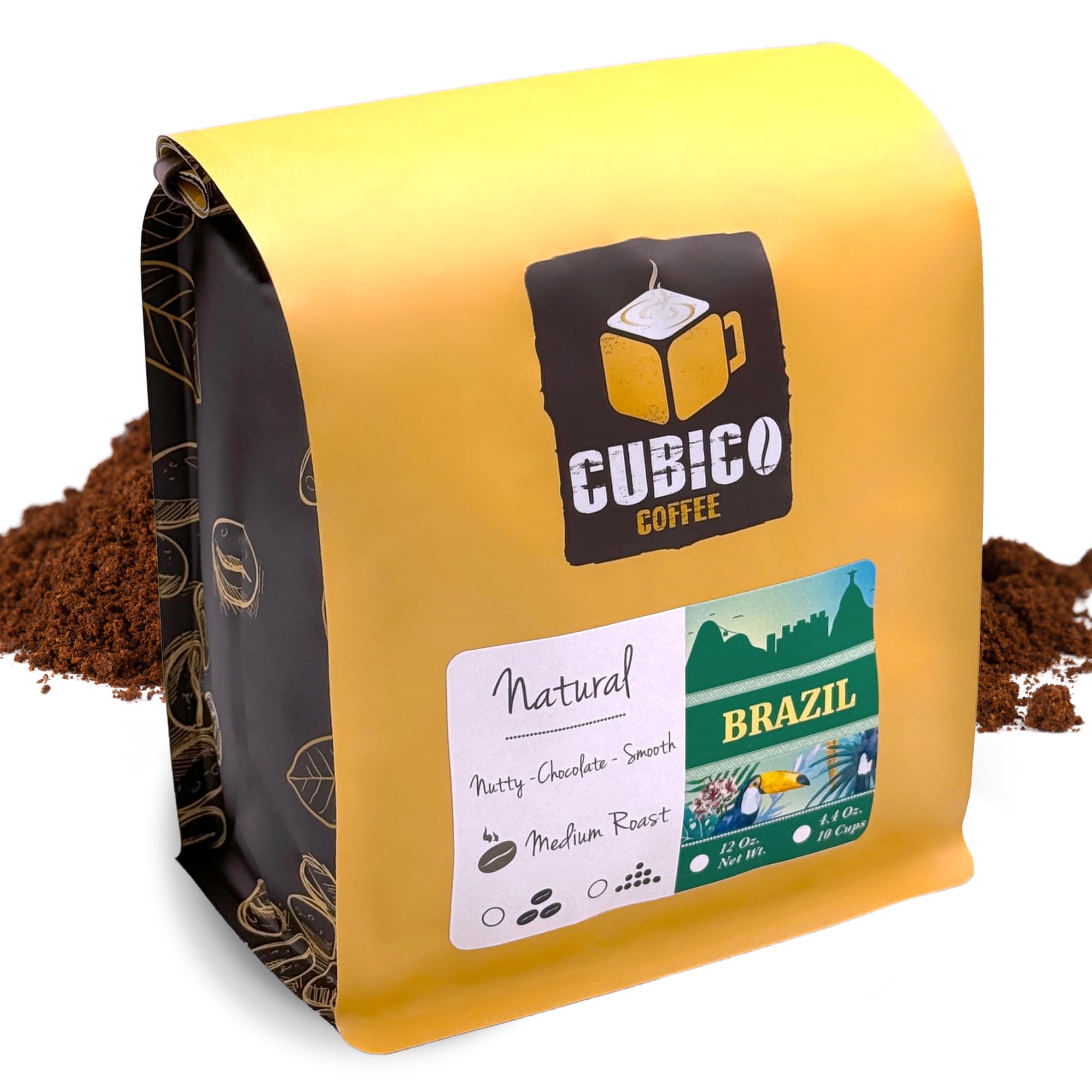 Brazil Coffee, Ground Coffee, Premium Brazilian Santos Natural Single Origin Fresh Roasted Ground Coffee | Cubico Coffee | 12 Ounce Bag
