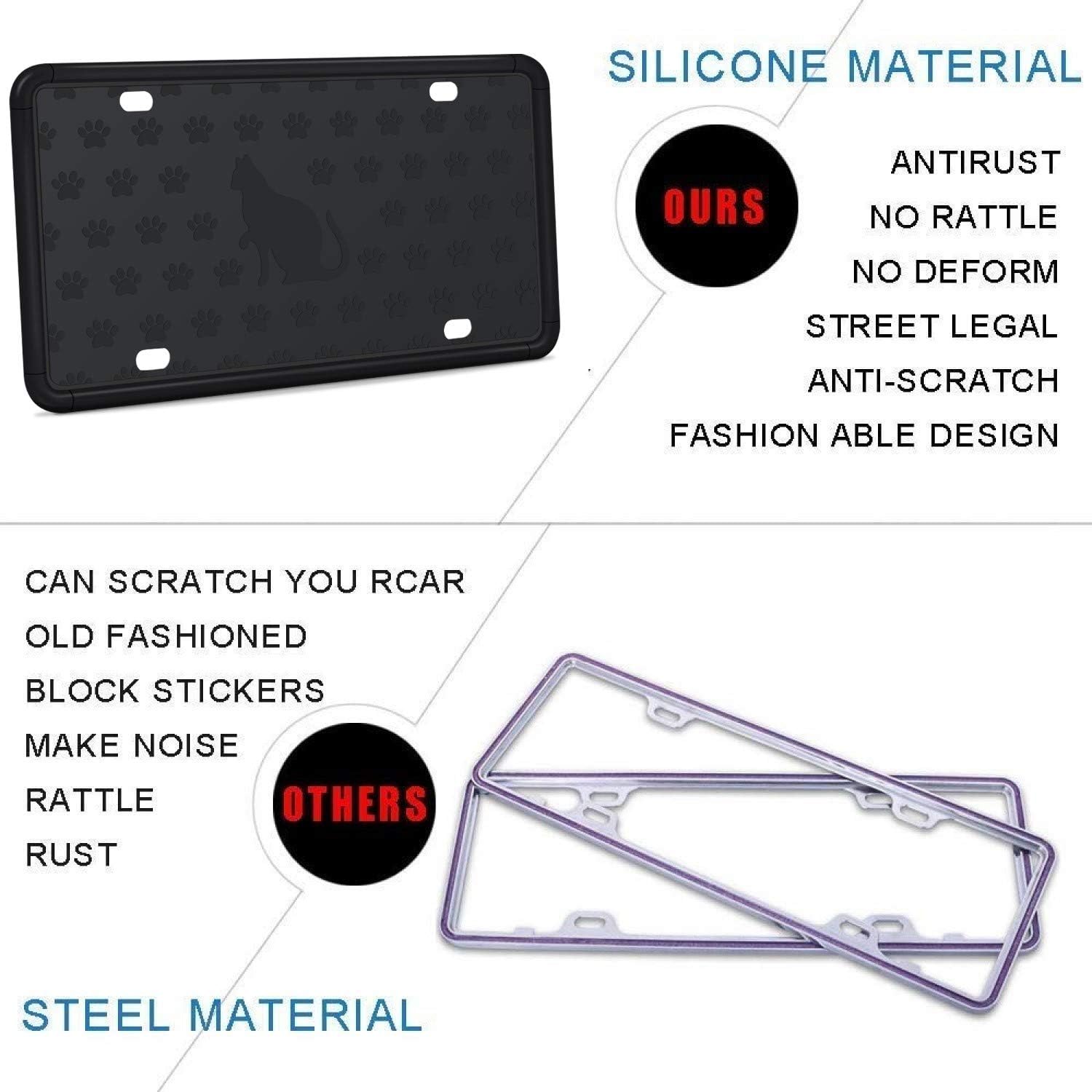 Mookis License Plate Frame, 2 PCS Black Auto License Plate Holder, Silicone License Plate Frame with Installation Screws and 9 Drainage Holes, Water-Proof, Rust-Proof, Weather & Rattle-Proof (Type 2)