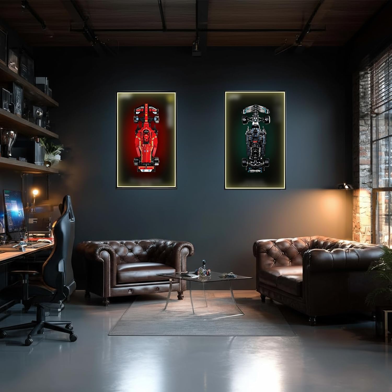 Display Case & Wall Frame for Lego F1 Speed Champions Ferrari 42207, 50x80cm Aluminum Wall Mount Display with Crystal PMMA Panel (for Lego F1 Ferrari 42207, with Light)