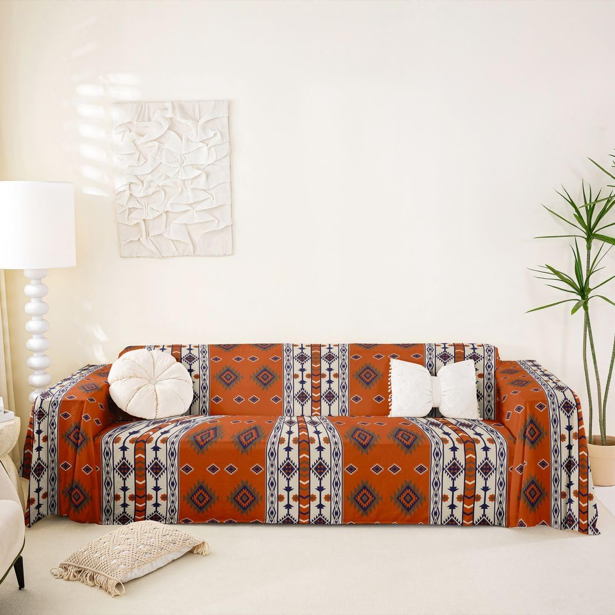 Erosebridal Boho Aztec Sofa Cover Western Bohemian Washable Couch Cover American Native Southwest Sofa Slipcover Non Slip for Pet Dog Friendly Native American Tribal Furniture Protector 71" x 118"