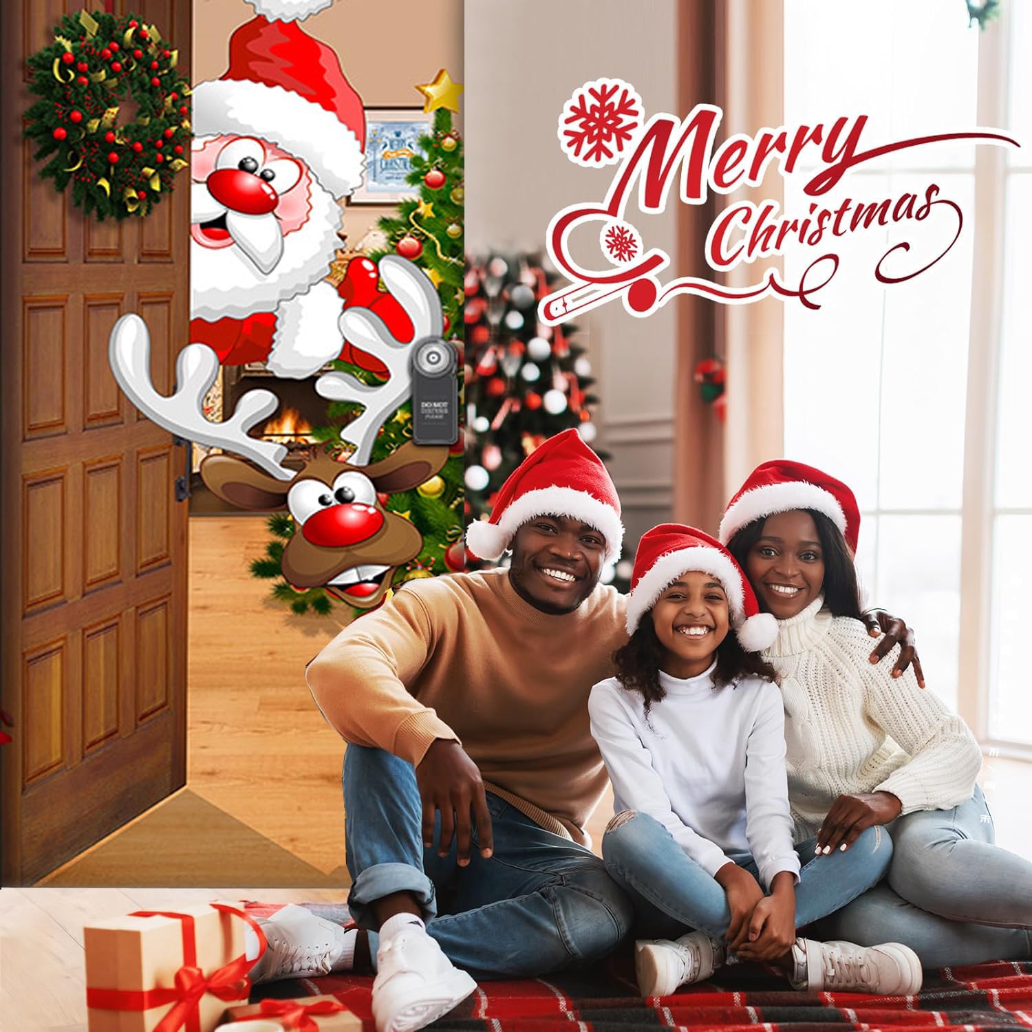 Décoration De Porte De Noël, Bannière Suspendue 91 × 203 Cm, Panneau