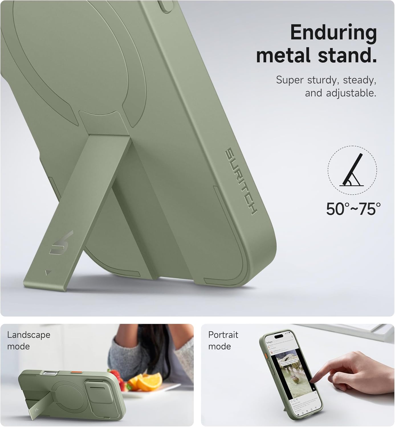 SURITCH for iPhone 16 Pro Case with Slide Camera Cover and Adjustable Kickstand, Compatible with MagSafe, Shockproof Bumper Case Slim Protective Cover for iPhone 16 Pro 6.3 Inch,Green - Image 5