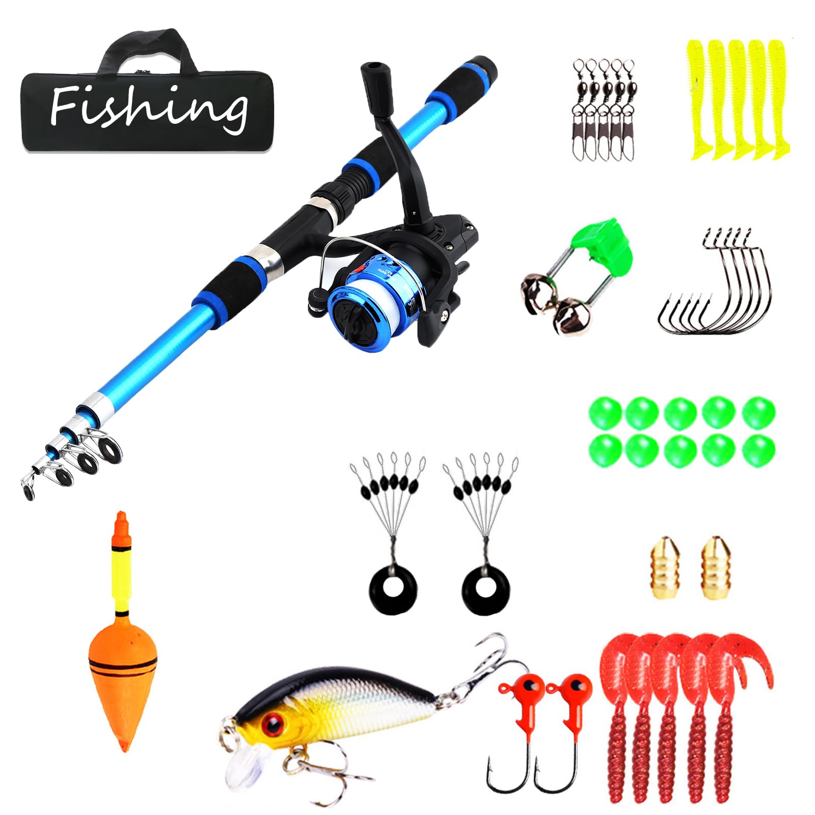 1.8M Telescopic Fishing Set Rod and Spinning Reel Combo Tackle Kit children's carbon fiber starter Complete for Saltwater and Freshwater Fishing