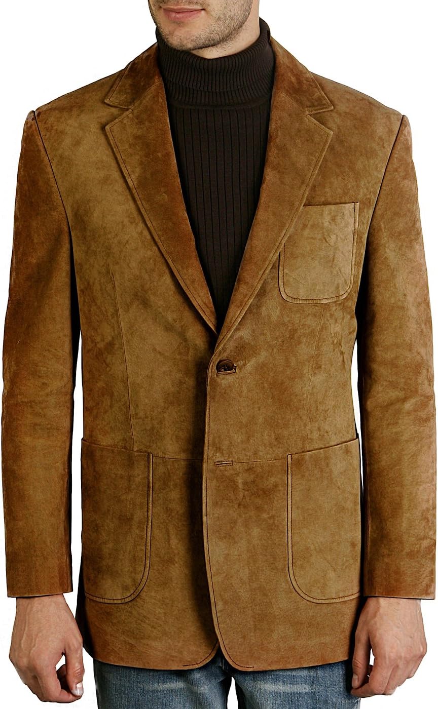 BGSD Men Steve 2-Button Suede Leather Blazer Sport Coat Jacket (Also available in Big and Tall and Short)