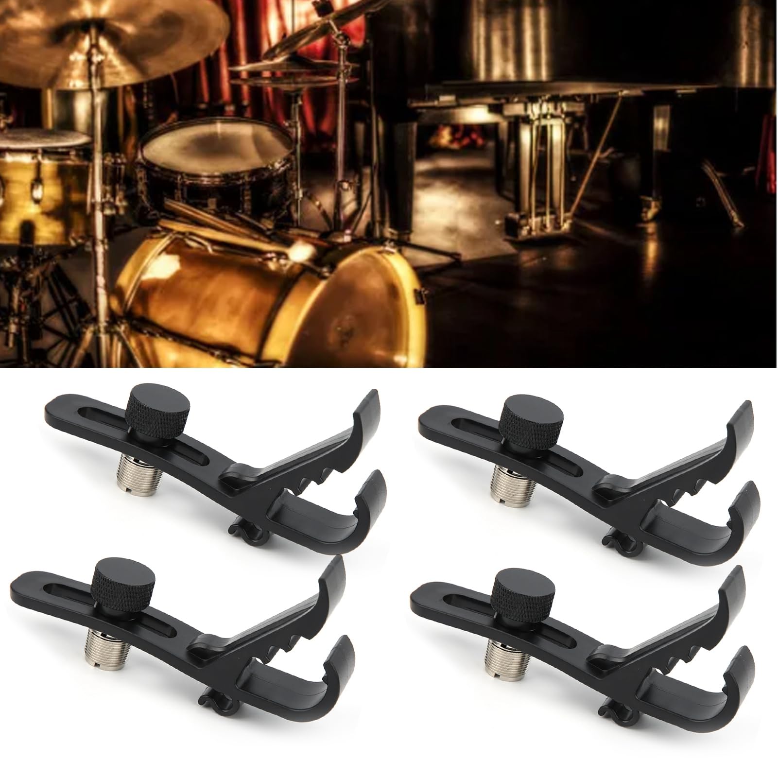 4Pcs Drum Microphone Clip, Microphone Drum Mount Drum Rim Mic Clips Drum Microphone Clamp Shockproof Securing Clamp Holder Musical Instrument Supplies
