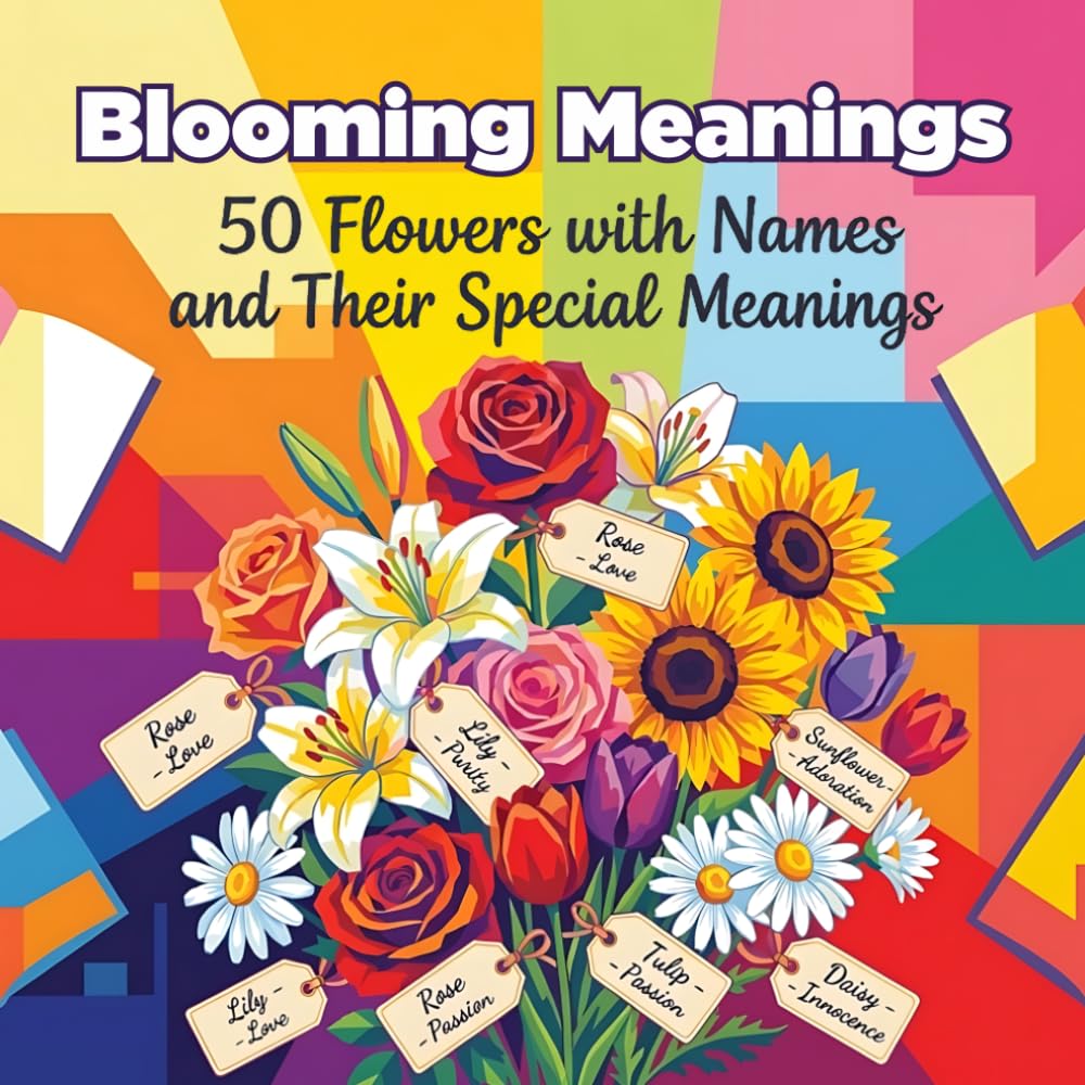 Blooming Meanings: 50 Flowers with Names and Their Special Meanings: Relaxing and Stress Relief Coloring Book