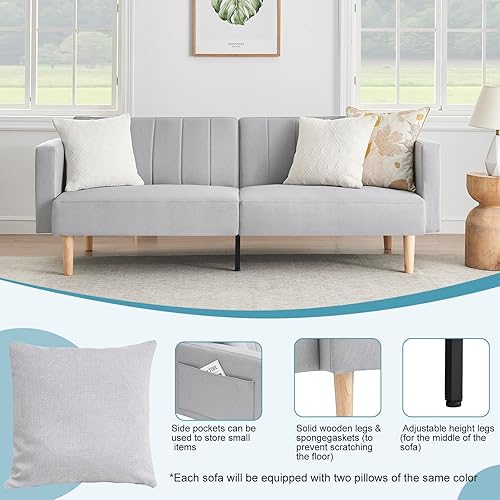 Miniatura 3 de IDEALHOUSE Sofá cama de lino futón 2024, sofá compacto y elegante para espacios pequeños, sofá doble plegable para sala de estar, dormitorio,