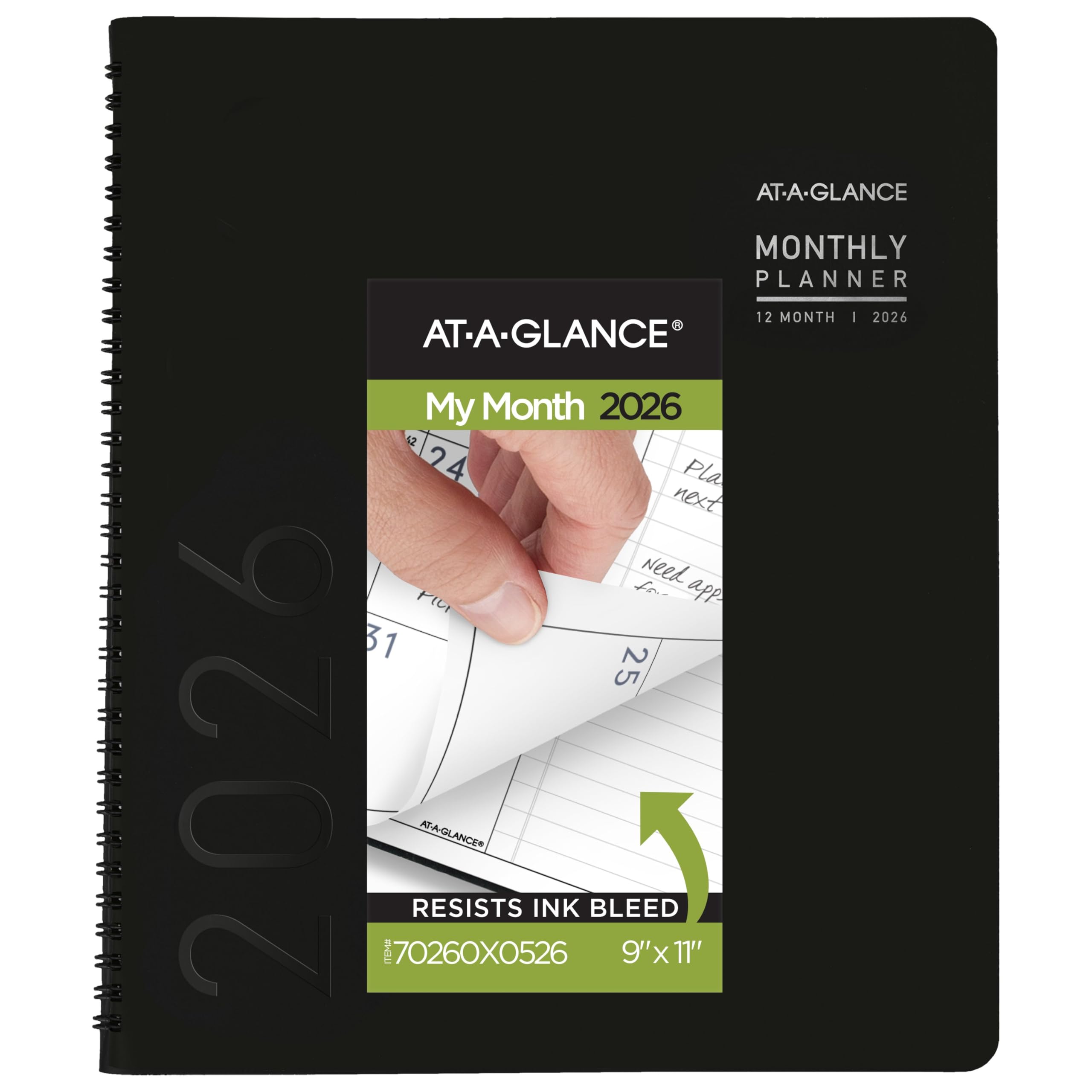 AT-A-GLANCE Agenda 2026, mensual, 9 x 11 pulgadas, grande, contemporánea, negra (70260X0526)