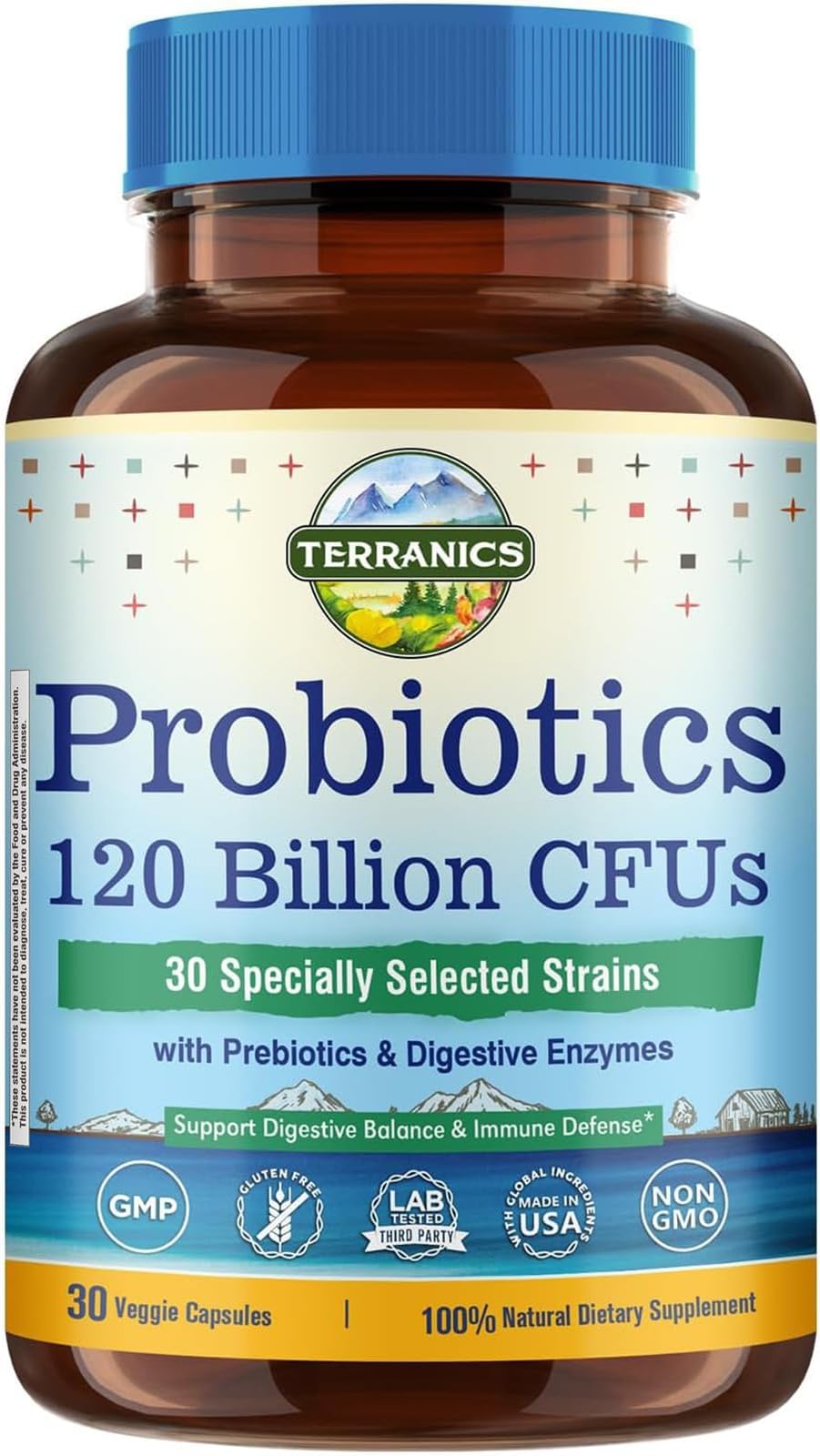 Probiotics 120 Billion with Prebiotics & Digestive Enzymes, 30 Tested Strains, Complete Digestion & Immune Support, Non-GMO, NO Soy, Dairy & Gluten, for Men and Women, 30 Veggie Capsules