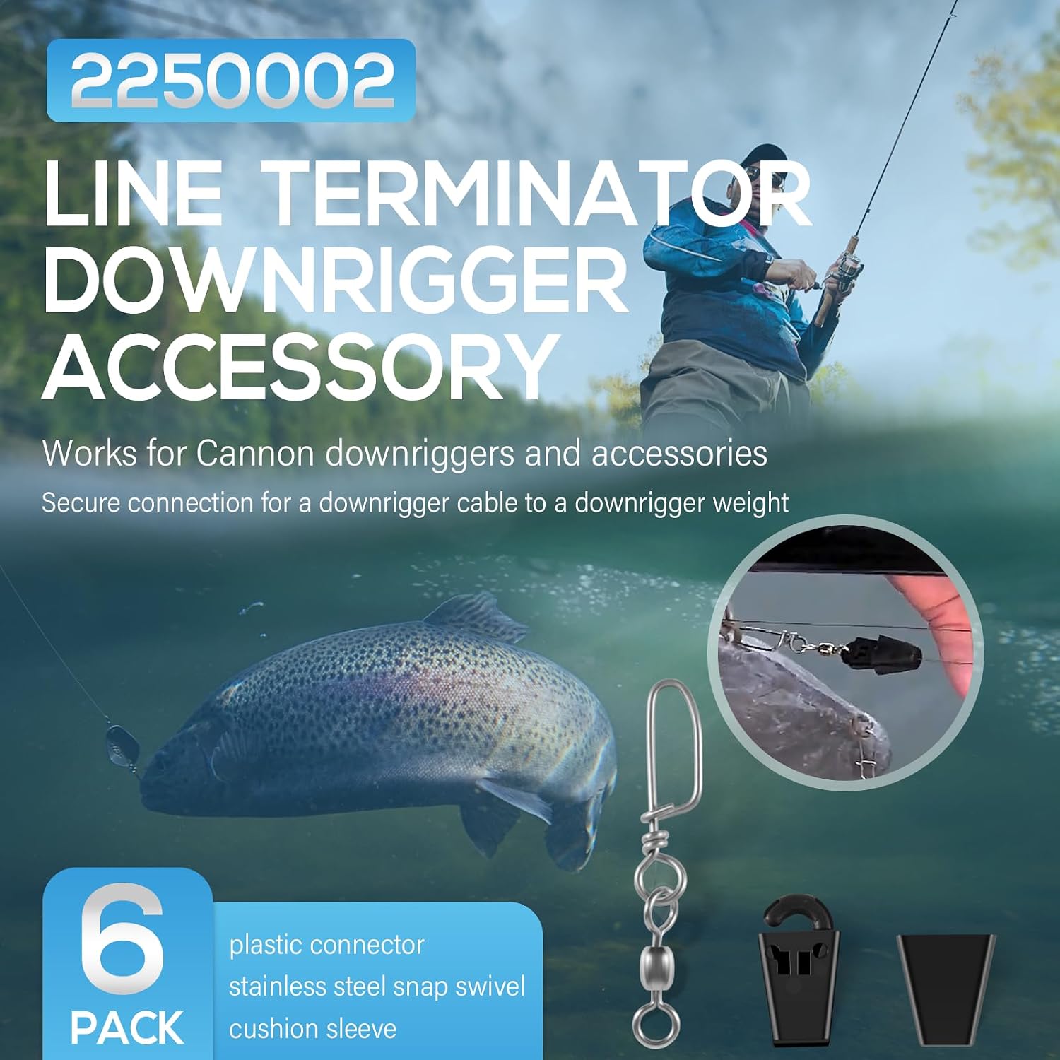 Bonbo 2250002 Line Terminator Downrigger Accessory for Cannon Downriggers, Downrigger Terminal Kit for Boat Fishing, 6 Pack with Storage Case
