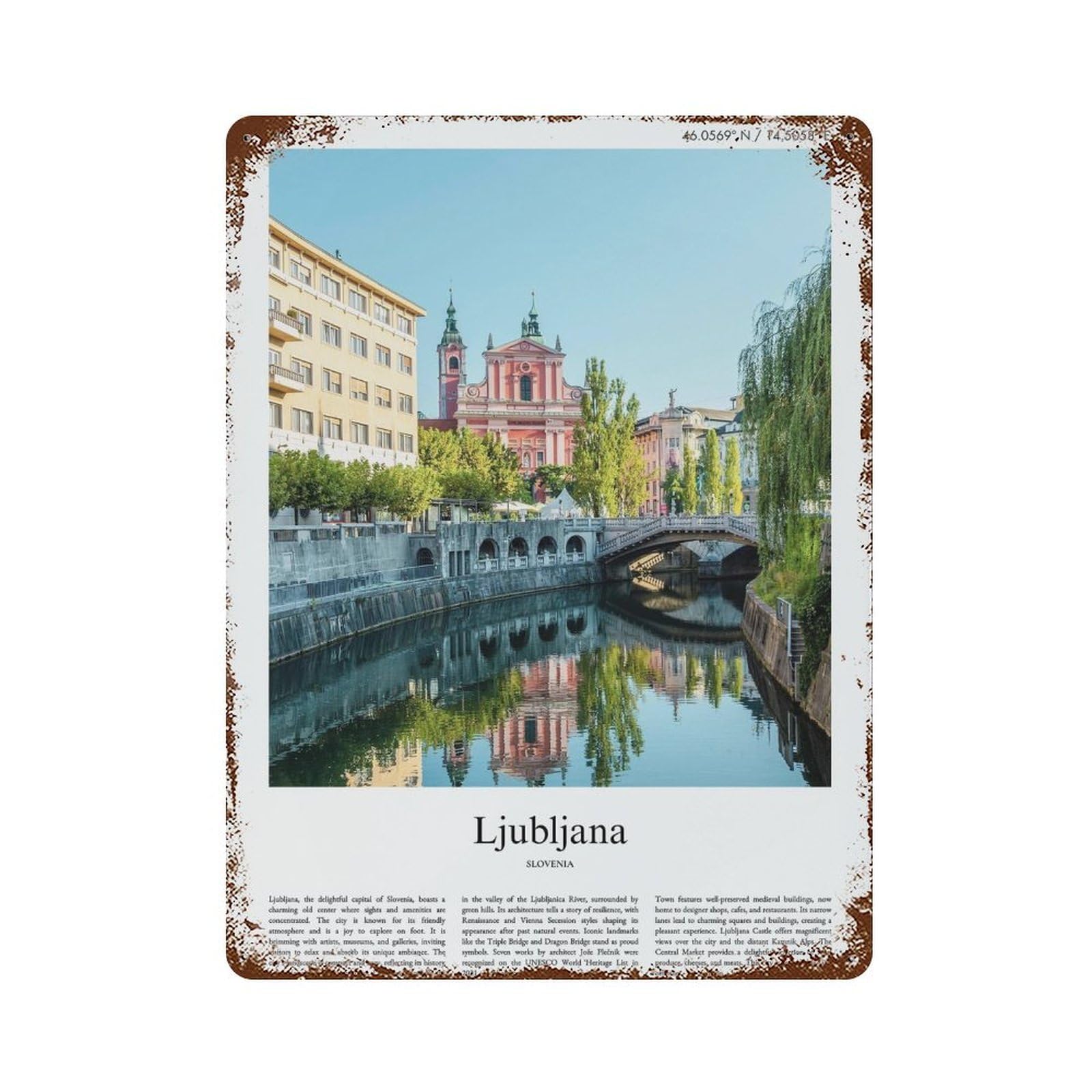 xiaoxiaoshen Ljubljana Slovenia City Scenery Wall Decor Art Metal Tin Poster Modern Home Decor Art Home Bar Shop Decorations Vintage Sign 40x30cm