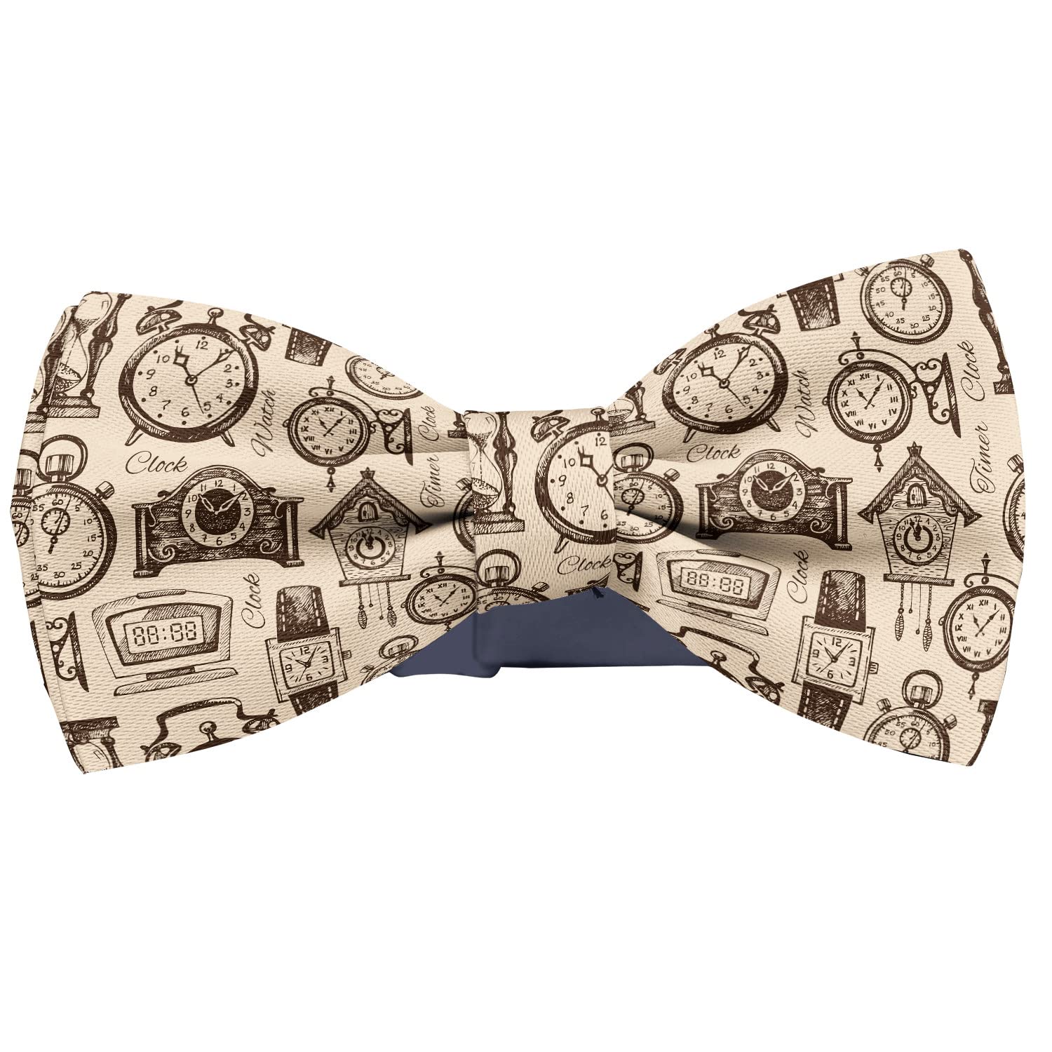 KAWAMOUSE Adjustable Pre-tied bow tie for Men (Clocks Watches Vintage Pattern) Elegant Cute Bowties for Dogs Cats Pets