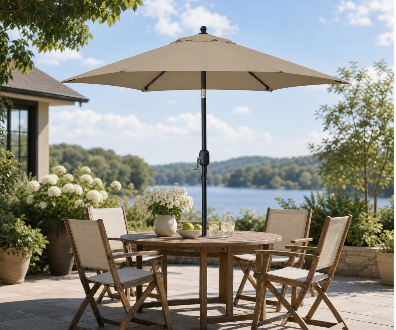 2.2m Patio Umbrella, Garden Parasol with Heavy-Duty Steel Construction & Easy Crank Lift System, Canopy Outdoor Table Market Yard Umbrella for Backyard, Balcony and Patio Dining