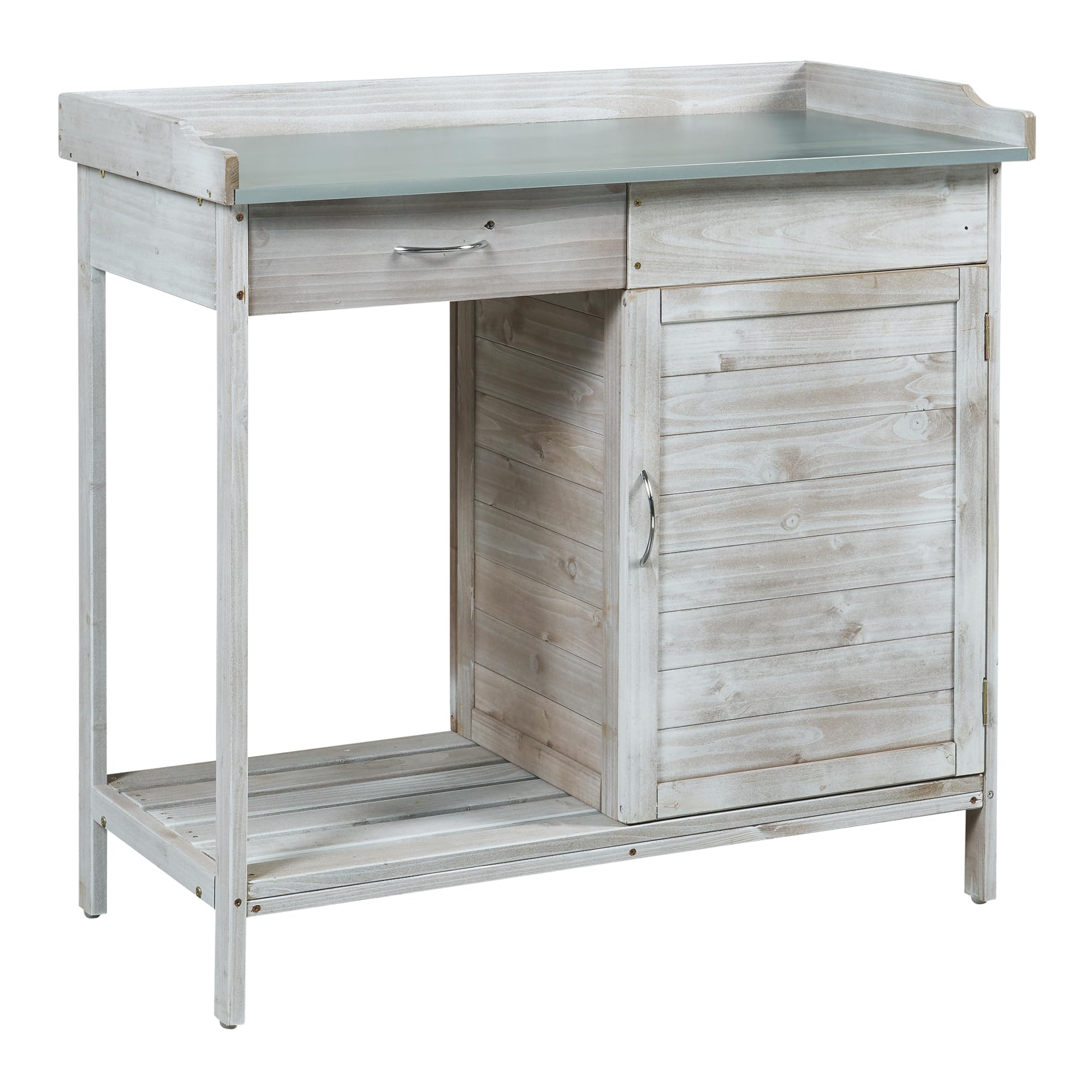 casa.pro Mesa de Jardinería Aliano con 2 Compartimentos Cerrados 1 Cajón Extraíble Mesa Auxiliar Jardín para Plantación Mesa de Cultivo Madera de Abeto Acero 98x48x94 cm - Gris