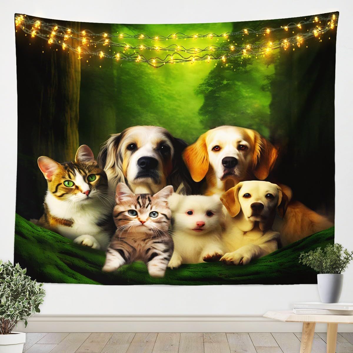 Feelyou Cute Kitten Puppy Tapestry Cat and Dog Tapestry Wall Hanging Cat Lover's Gift Wall Tapestry Animal Decor Wall Art for Kids Boys Girls Adults,XLarge 70x92 Inches