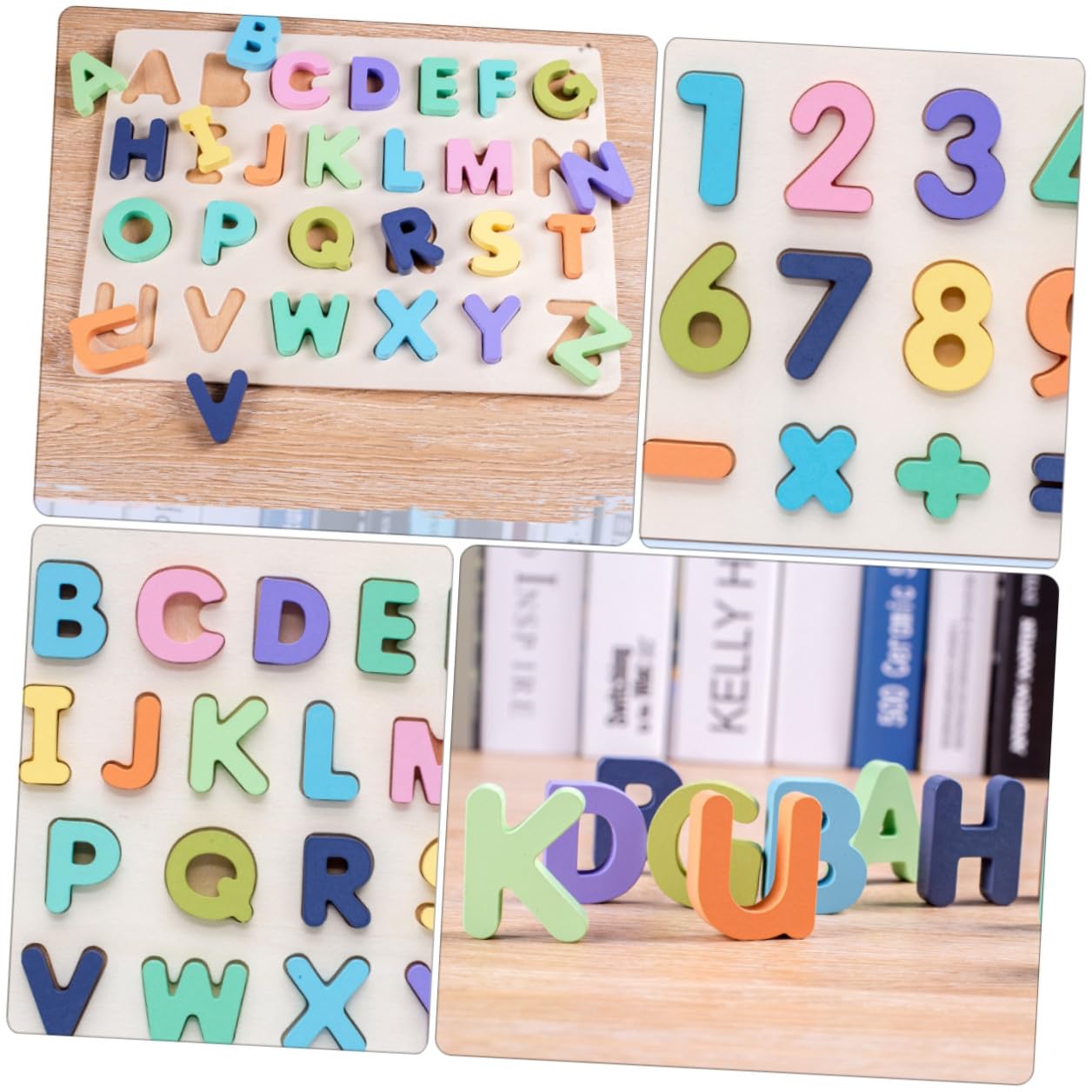 Puzzle Educativo in Legno per Ragazzo Ragazza, Set 4 Pezzi | Colori Vivaci e Superficie Liscia, Alfabeti e Numeri per Apprendimento Precoce, Back To School Party