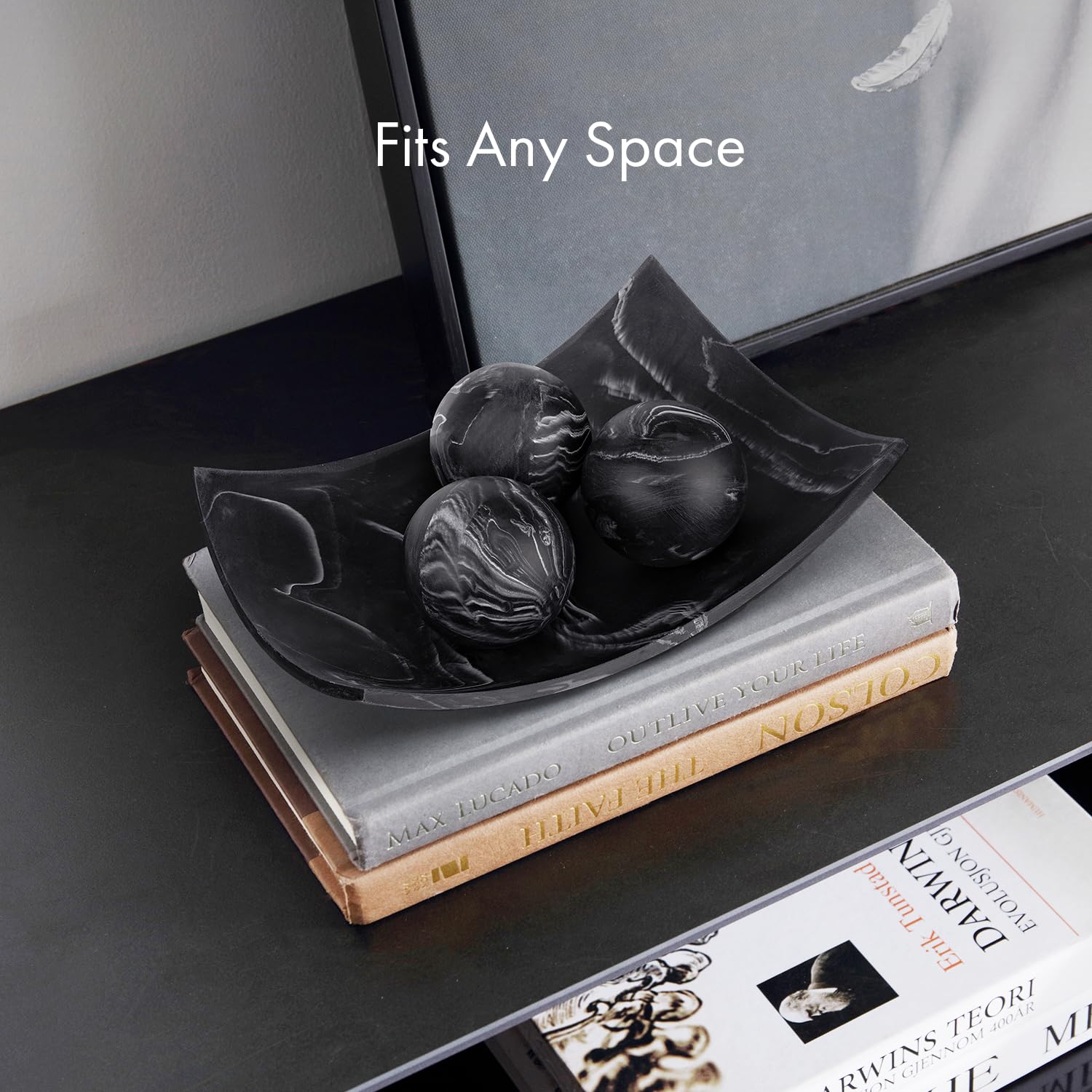 Creative Scents Set di 3 sfere decorative per ciotole, effetto marmo nero, 7 cm, per tavolino da caffè, centrotavola, tavolo da pranzo, soggiorno, stile moderno per la casa