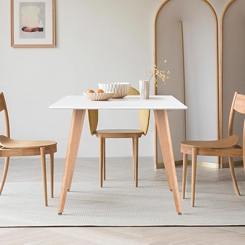 Miniatura 7 de FurnitureR Mesa de comedor rectangular minimalista con patas redondas de madera de haya para el hogar, cocina, sala de estar, esquina, espacios