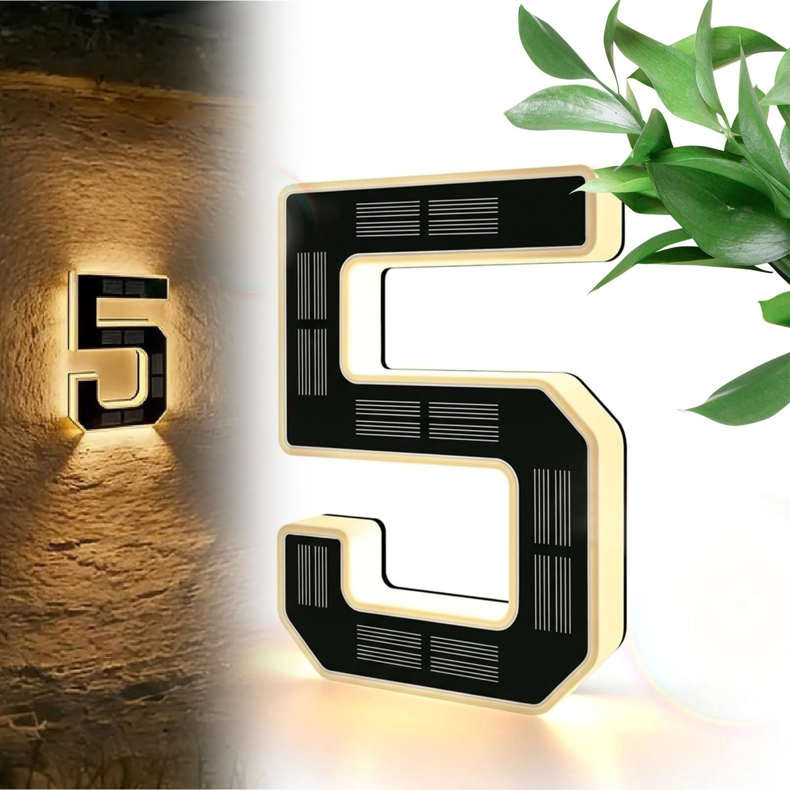 Solar Lighted House Numbers for Outside, 9 Inch Solar Lighted House Numbers for Outside, Large Personalized Illuminated Exterior Modern House Numbers Light (4.7inch,5)