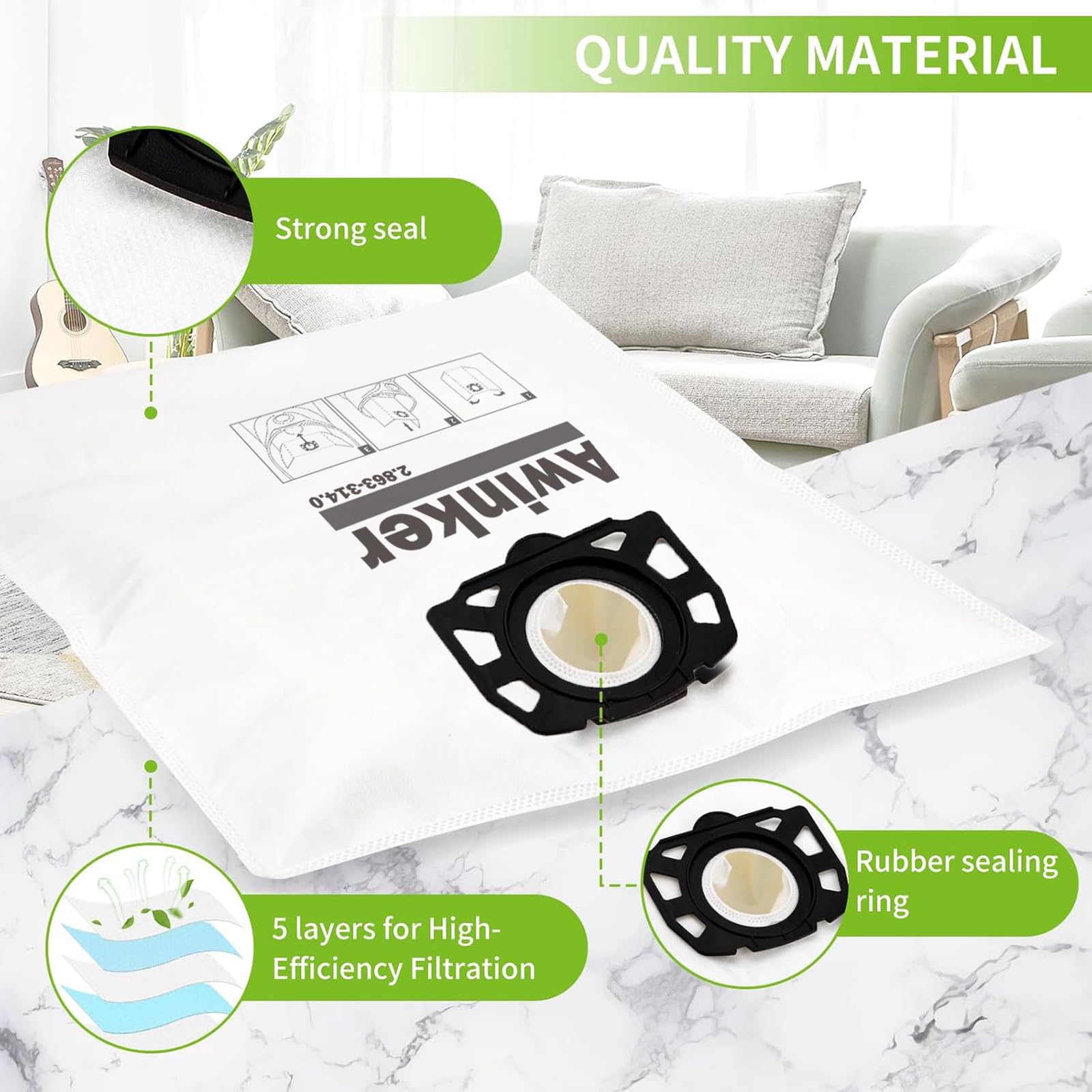 Wd2 Mv2 Sac Pour Aspirateur Karcher Wd2 Sacs KARCHER A2003, A2004