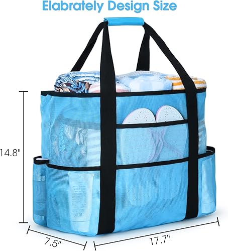 Miniatura 5 de Becokan Bolsas de playa para mujer, bolsa de playa de malla para mujer, bolsa de natación para piscina, bolsa de playa para vacaciones, cierre de