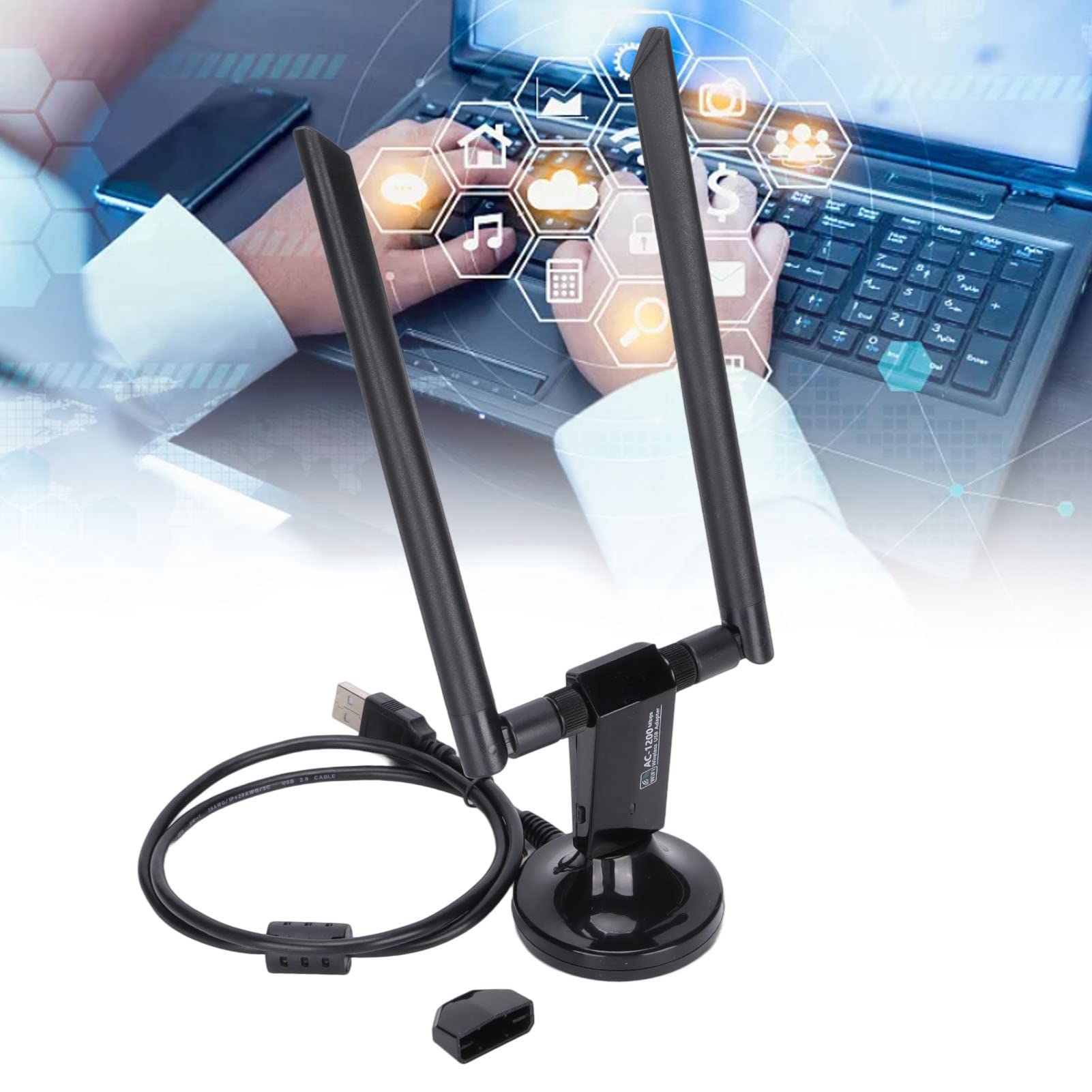 Adattatore WiFi USB 3.0, Adattatore di Rete Wireless per PC Desktop, Dongle Wi-Fi Dual Band 2.4G/5G MU-Mimo 1200Mbps con Doppia Esterna Compatibile con